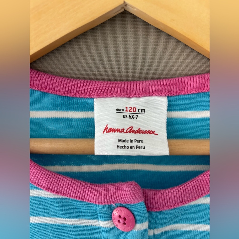 NWOT Hanna Andersson Blue and White Striped Cotton Dress with Pink Accents 6X… - Picture 3 of 3